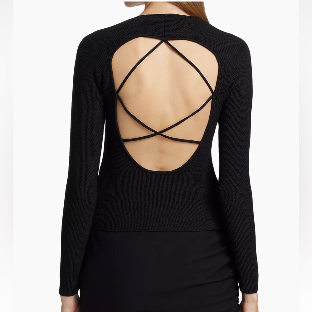 The Sei Strappy Knit Top Long Sleeve Scoopneck Open Back